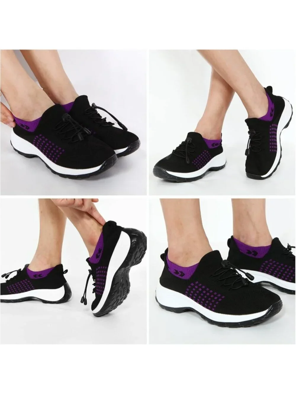 Women's Black Purple Orthopedic Breathable Slip on Thick Bottom Sneaker Shoes